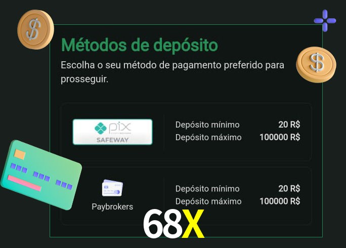 O cassino 68X oferece uma grande variedade de métodos de pagamento